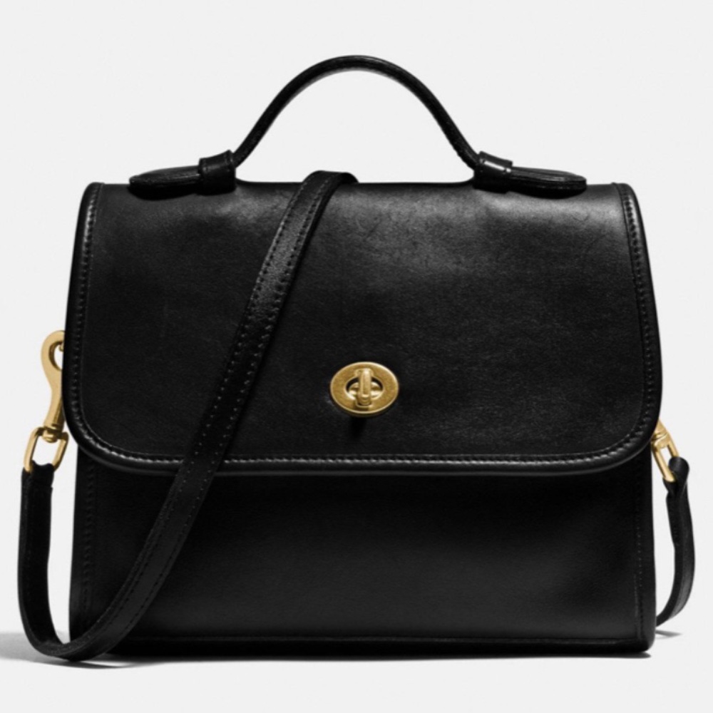 Coach Black Leather Top-Handle Crossbody with Gold Hardware